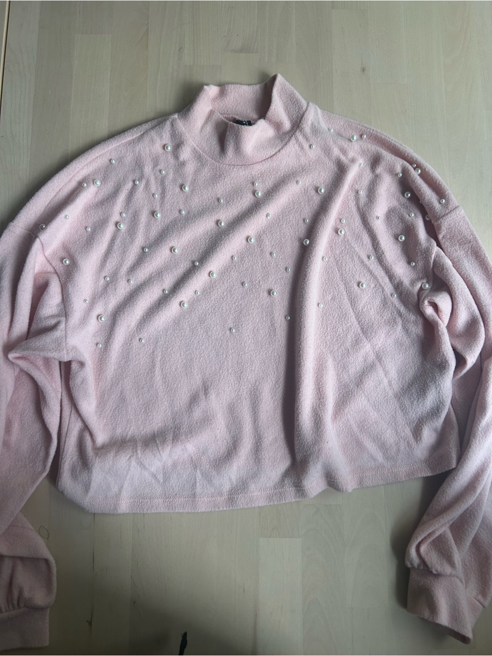 H&M Pink Pearl-Studded Mock Neck Sweater